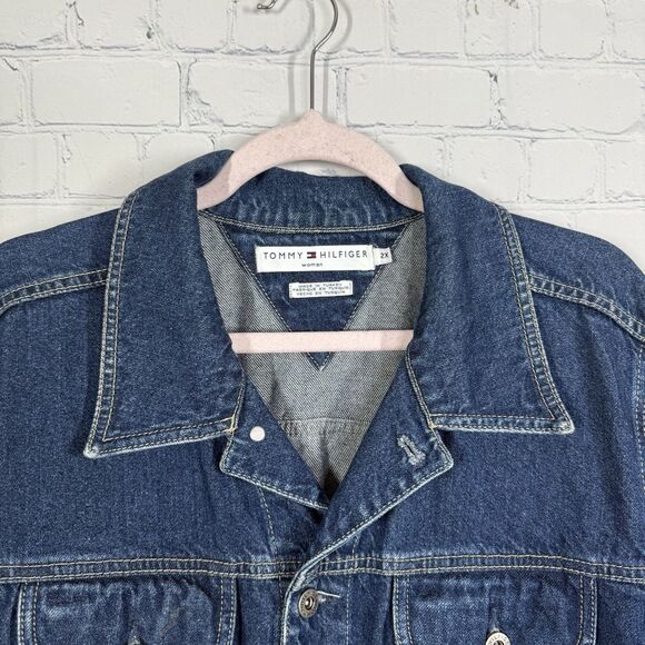 Tommy Hilfiger Trucker Jean Jacket Women Plus 2X Denim Cotton Western Cowboy - Picture 5 of 11